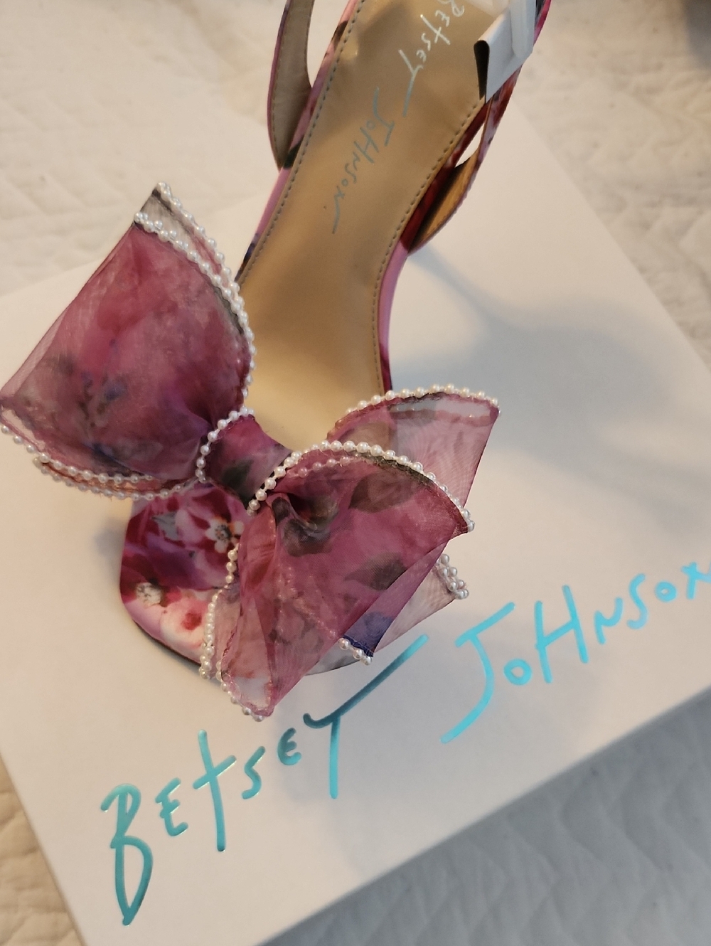 Betsey Johnson Pink Floral Bow Slingback Sandals